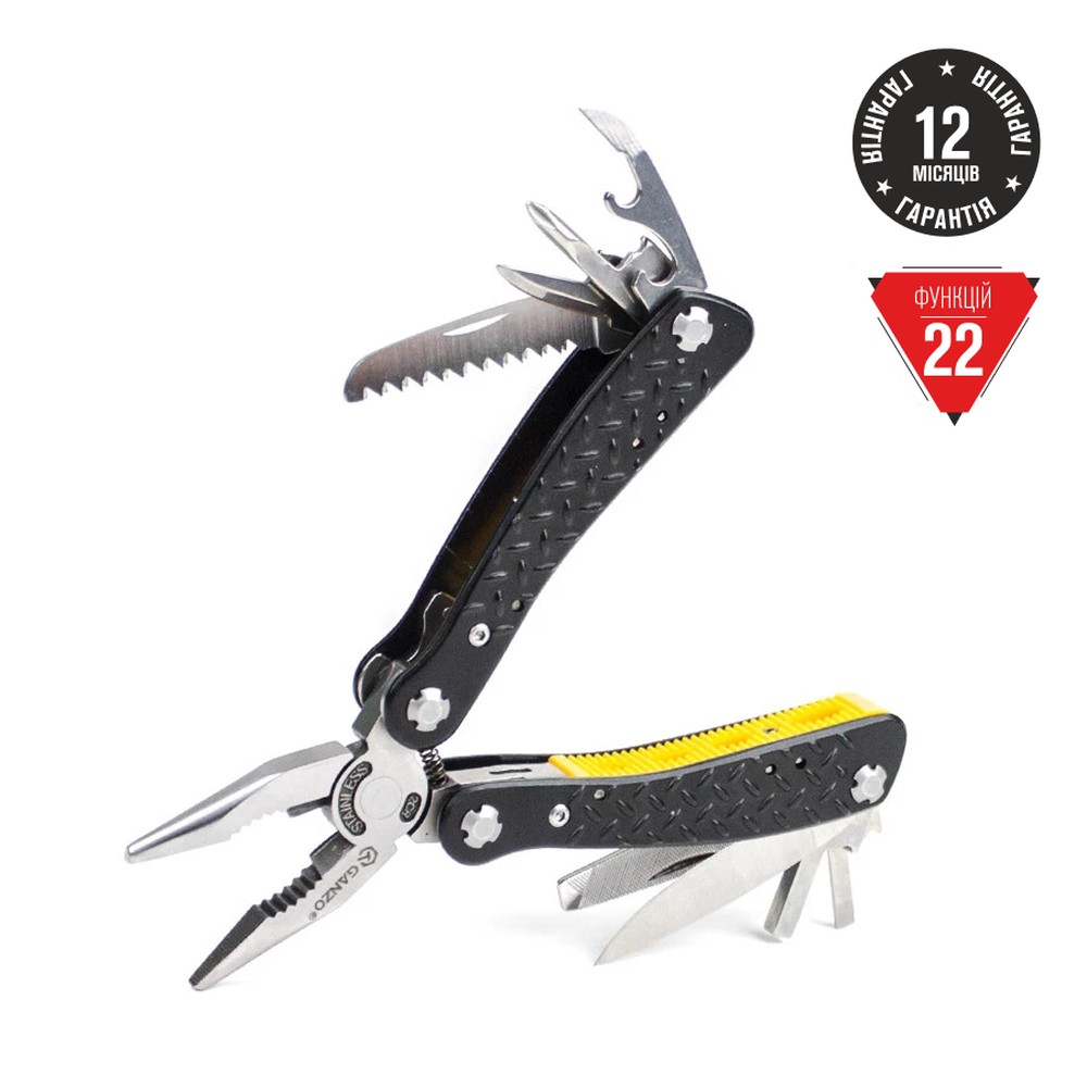 Мультитул Ganzo G106, (16.5 см) 22 функції, чорний + біти та чохол