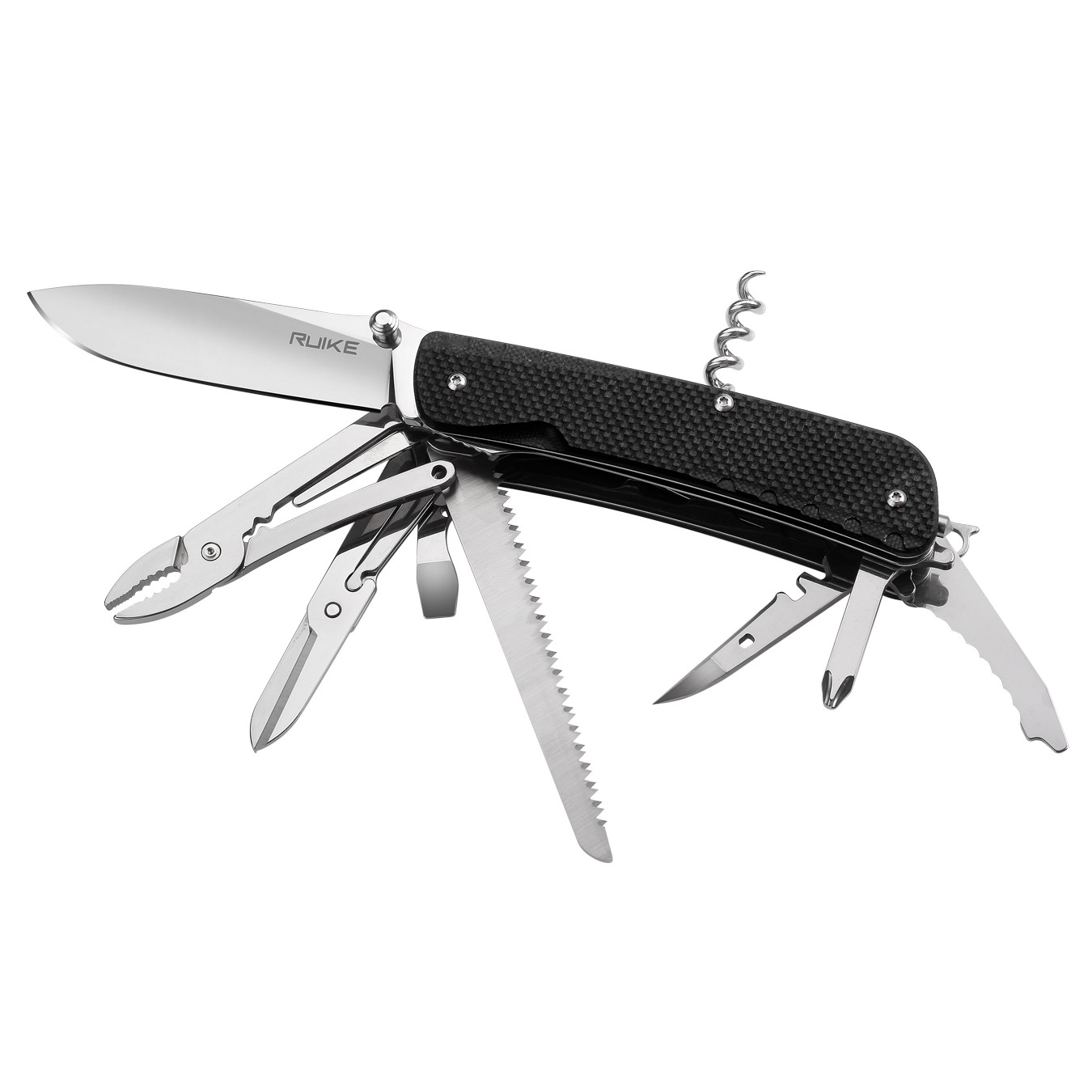 Багатофункціональний ніж Ruike Trekker LD51-B, (8.5 см) 12C27 / G10 чорний, 23 інстр.