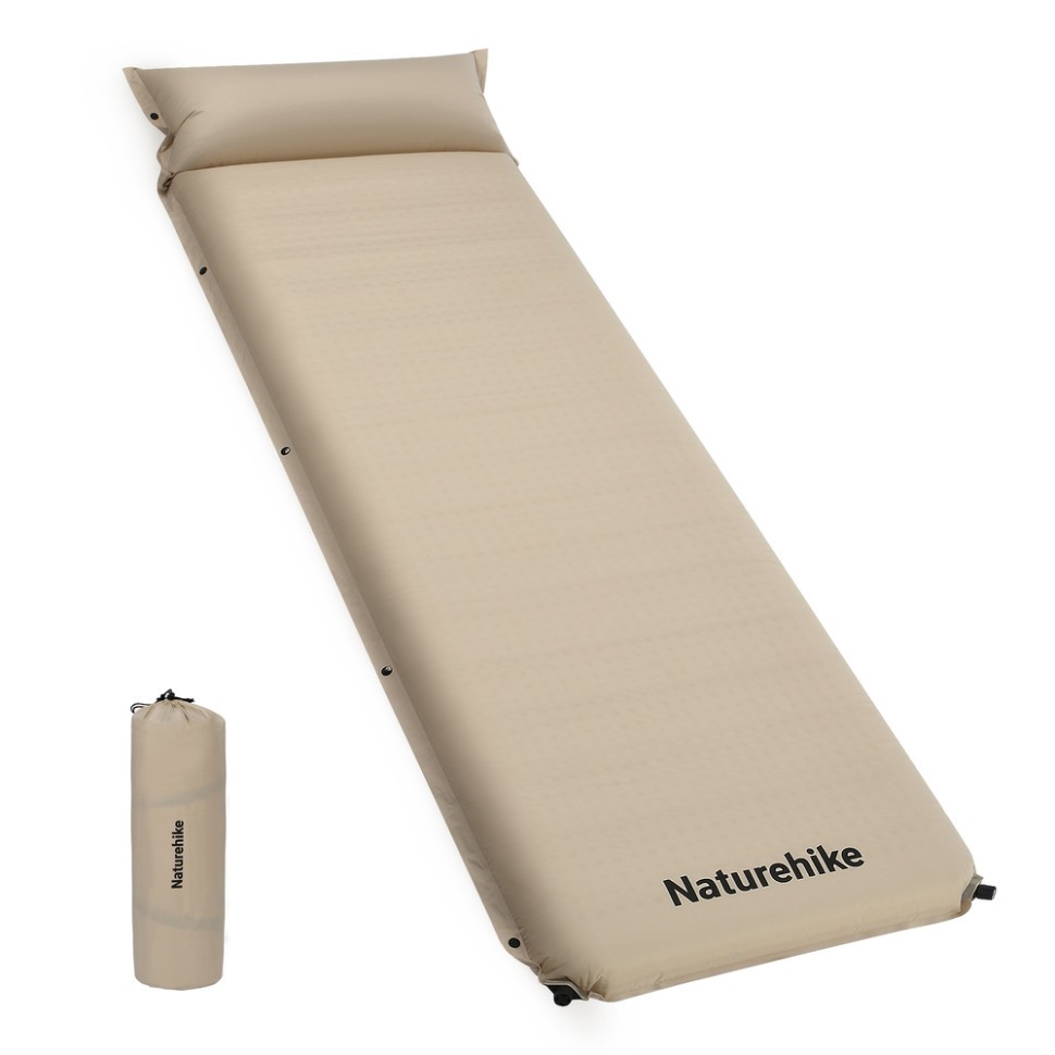 Матрац з подушкою ортопедичний одномісний  Naturehike CNK2450WS020, самонадувний, 200х63х10 см, бежевий