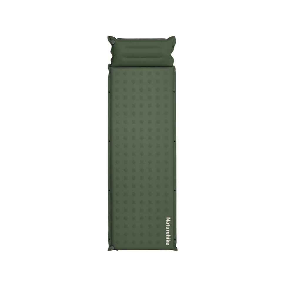 Матрац туристичний із подушкою, самонадувний одномісний Naturehike CNK2550WS025, вологостійкий, 200х65х3 см, зелений