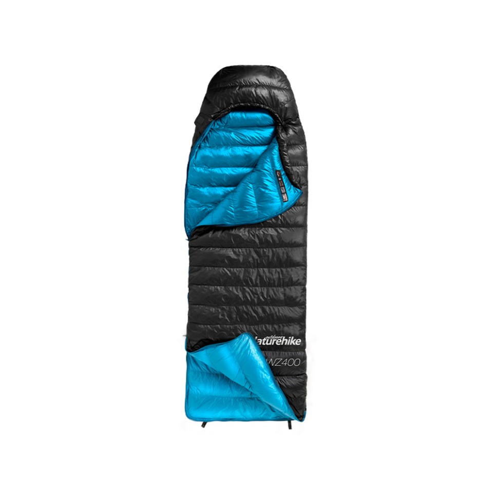 Спальник з натуральним пухом Naturehike CW400 NH18C400-D, p-р L, чорно-блакитний
