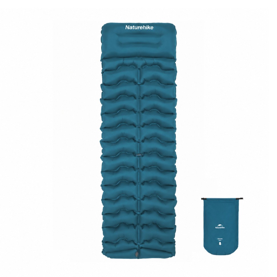 Матрац туристичний надувний одномісний Naturehike CNK2550WS019, 200x60x9. , синій, прямокутний із мішком для надування