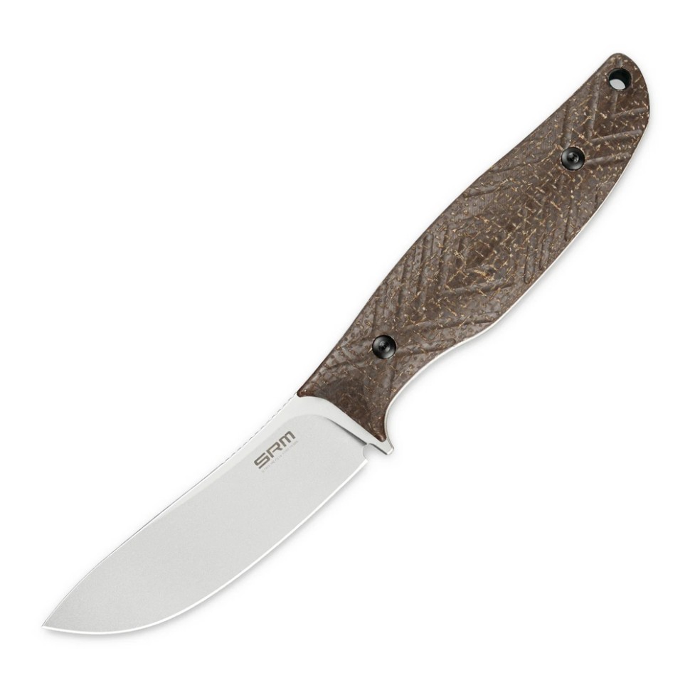 Ніж з чохлом туристичний SRM Fossa 605T-MW, (8.8 см) 14C28N / Micarta коричневий