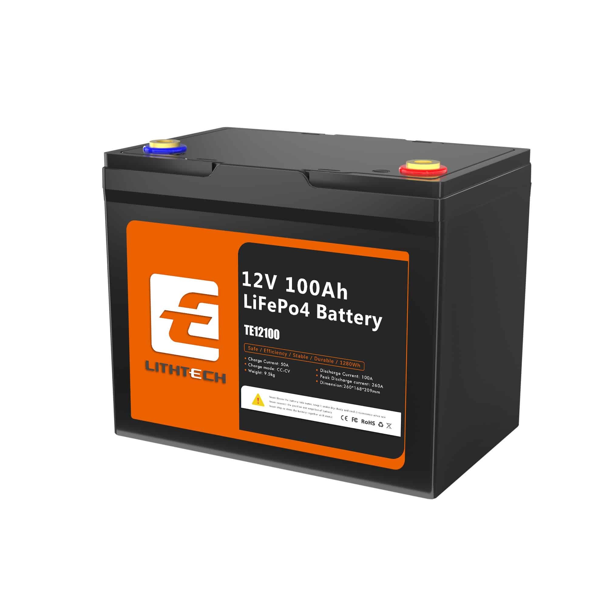 Літій-залізо-фосфатний акумулятор LITHTECH TE12100B LiFePO4 12.8V 100Ah BT